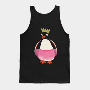 Funny Cartoon Christmas Penguin wrapped in A Pink Tutu and Wearing Paper Xmas Hat Tank Top